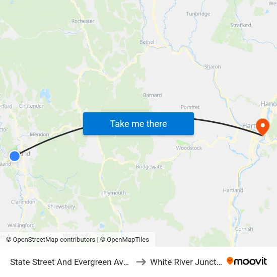 State Street And Evergreen Avenue to White River Junction map