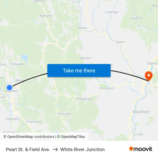 Pearl St. & Field Ave. to White River Junction map