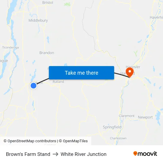 Brown's Farm Stand to White River Junction map