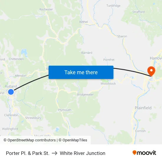 Porter Pl. & Park St. to White River Junction map