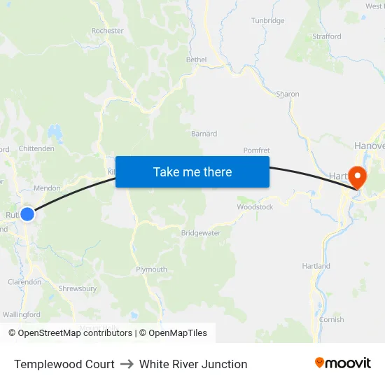 Templewood Court to White River Junction map
