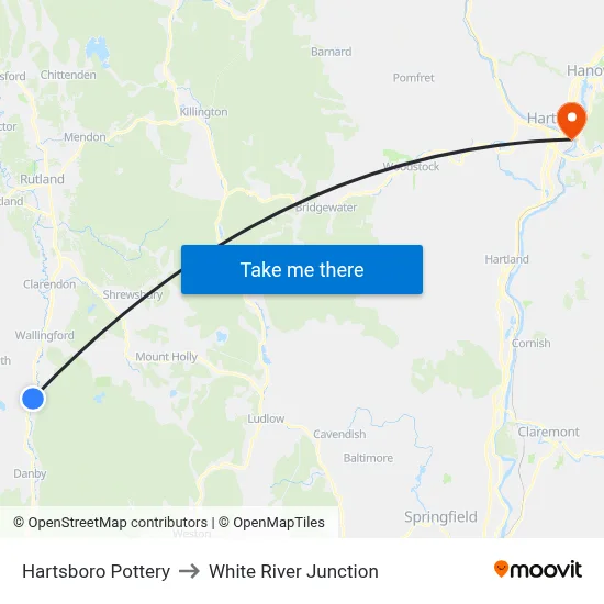 Hartsboro Pottery to White River Junction map