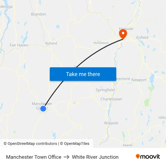 Manchester Town Office to White River Junction map