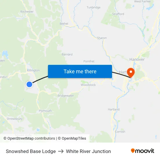 Snowshed Base Lodge to White River Junction map