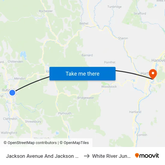 Jackson Avenue And Jackson Heights to White River Junction map