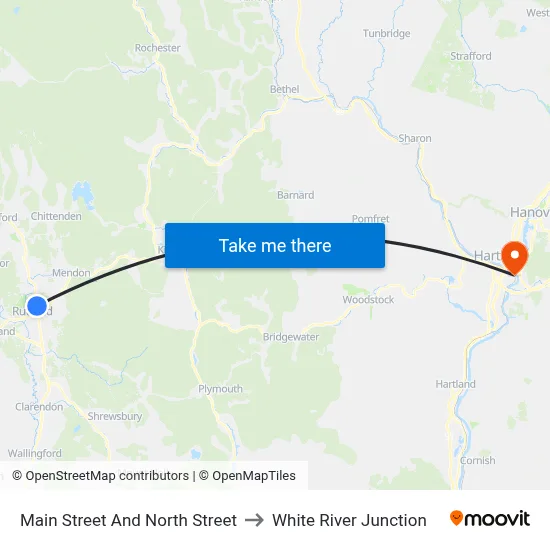 Main Street And North Street to White River Junction map