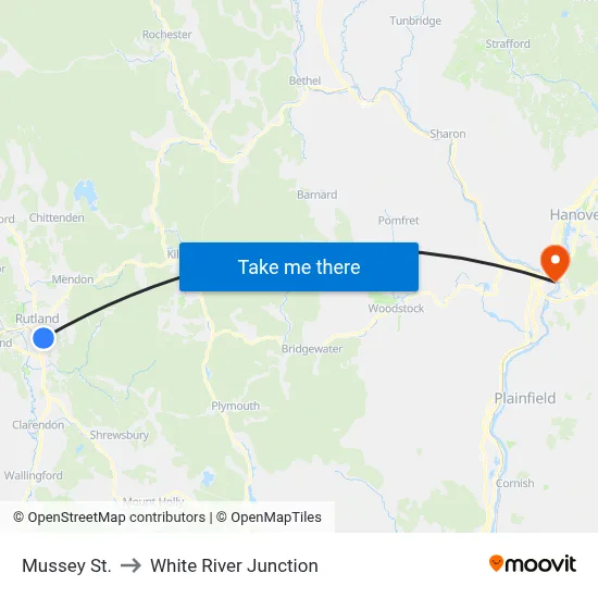 Mussey St. to White River Junction map