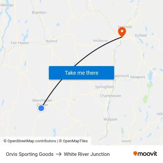 Orvis Sporting Goods to White River Junction map