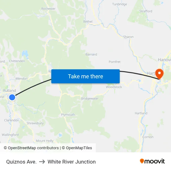 Quiznos Ave. to White River Junction map