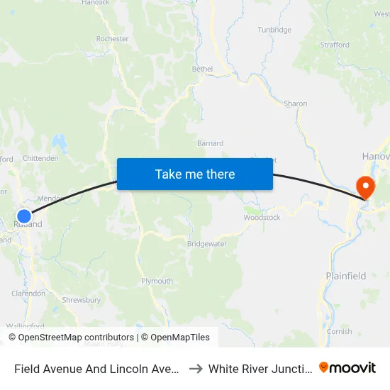 Field Avenue And Lincoln Avenue to White River Junction map