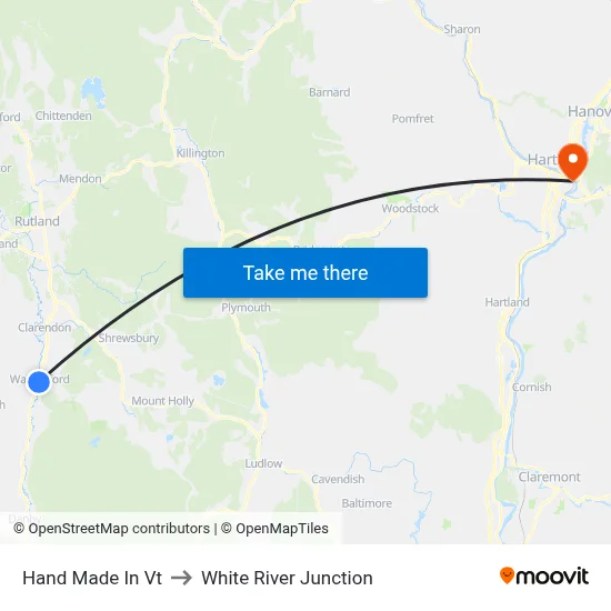 Hand Made In Vt to White River Junction map