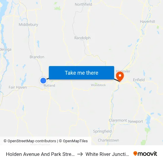 Holden Avenue And Park Street to White River Junction map