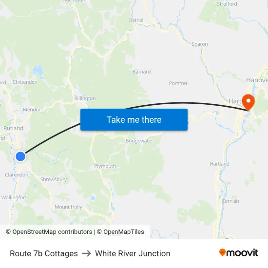 Route 7b Cottages to White River Junction map