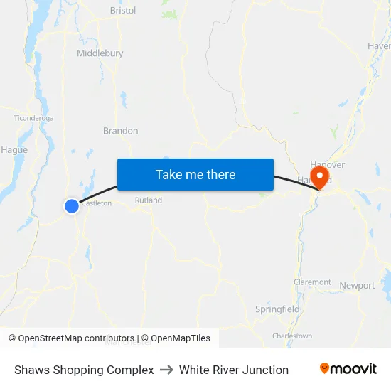 Shaws Shopping Complex to White River Junction map