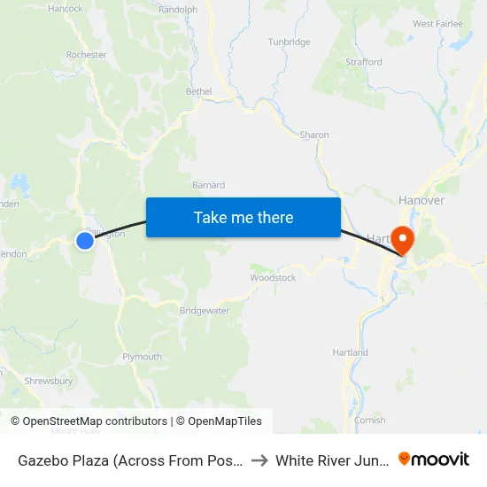 Gazebo Plaza (Across From Post Office) to White River Junction map