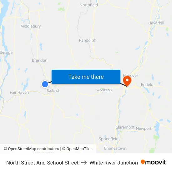 North Street And School Street to White River Junction map