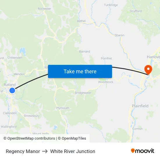 Regency Manor to White River Junction map