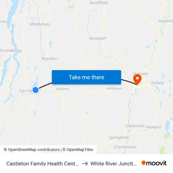 Castleton Family Health Center to White River Junction map