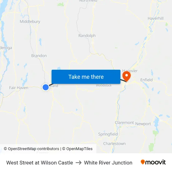 West Street at Wilson Castle to White River Junction map