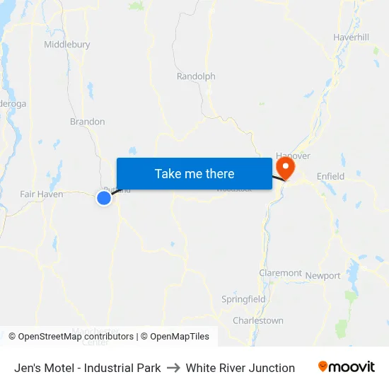 Jen's Motel - Industrial Park to White River Junction map