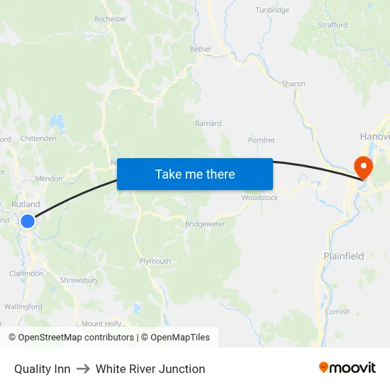 Quality Inn to White River Junction map