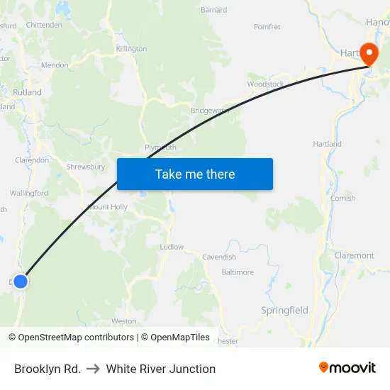 Brooklyn Rd. to White River Junction map