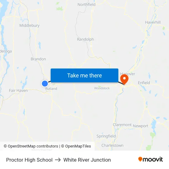 Proctor High School to White River Junction map