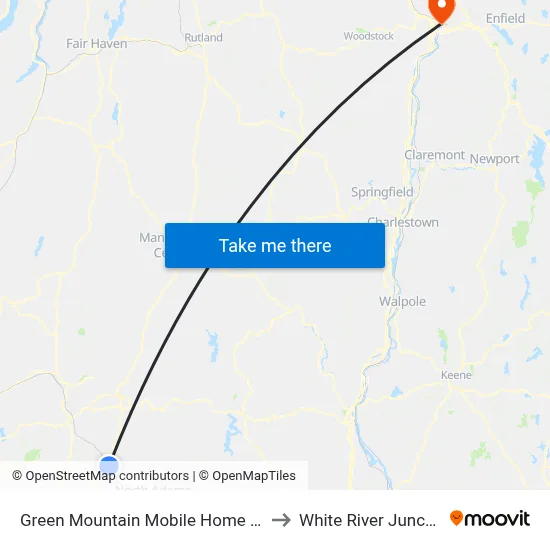 Green Mountain Mobile Home Park to White River Junction map