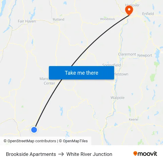 Brookside Apartments to White River Junction map