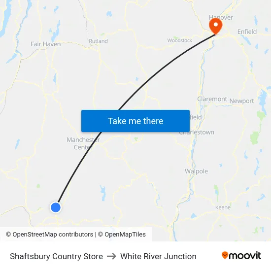 Shaftsbury Country Store to White River Junction map