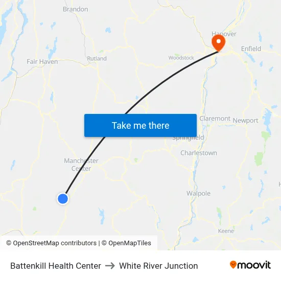 Battenkill Health Center to White River Junction map