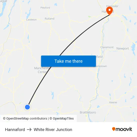 Hannaford to White River Junction map