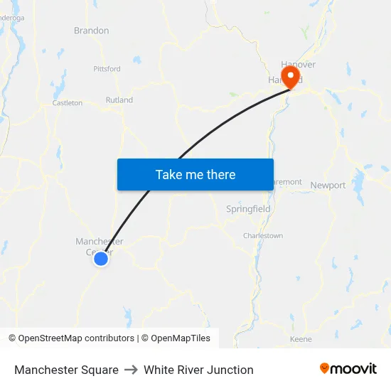 Manchester Square to White River Junction map