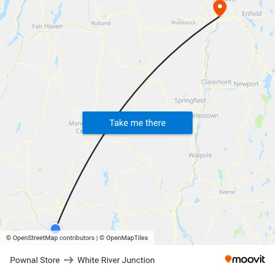 Pownal Store to White River Junction map