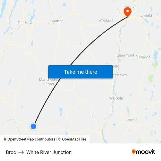 Broc to White River Junction map