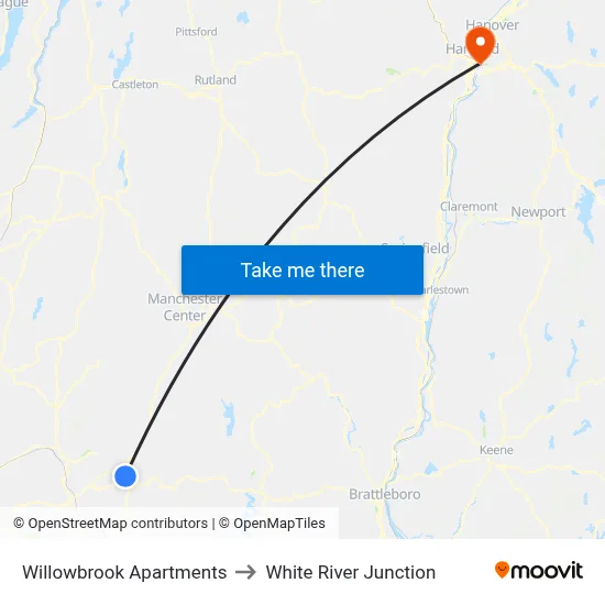 Willowbrook Apartments to White River Junction map