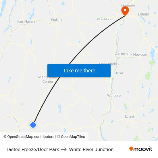 Tastee Freeze/Deer Park to White River Junction map