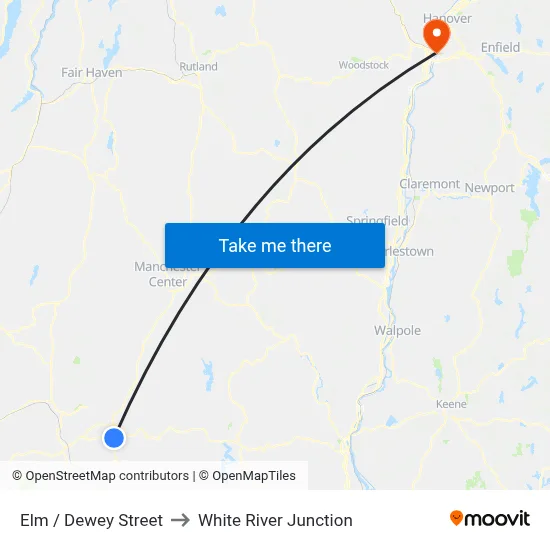 Elm / Dewey Street to White River Junction map