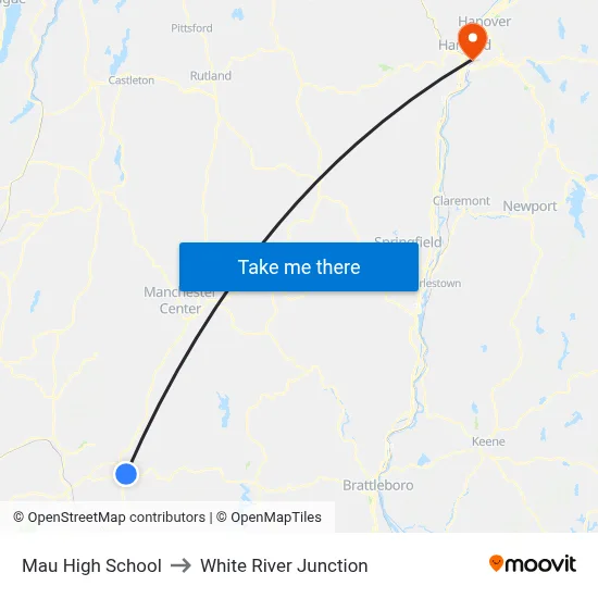 Mau High School to White River Junction map