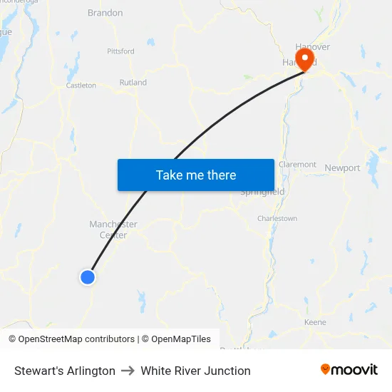 Stewart's Arlington to White River Junction map