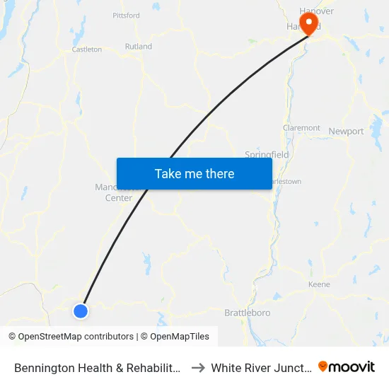 Bennington Health & Rehabilitation to White River Junction map