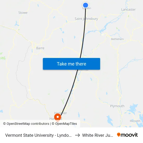 Vermont State University - Lyndon Campus to White River Junction map
