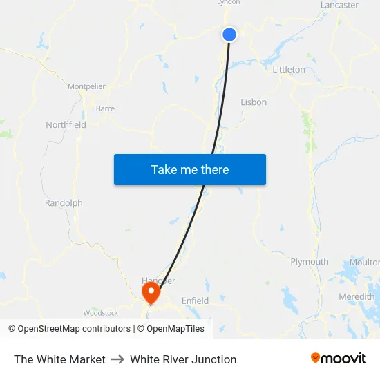 The White Market to White River Junction map