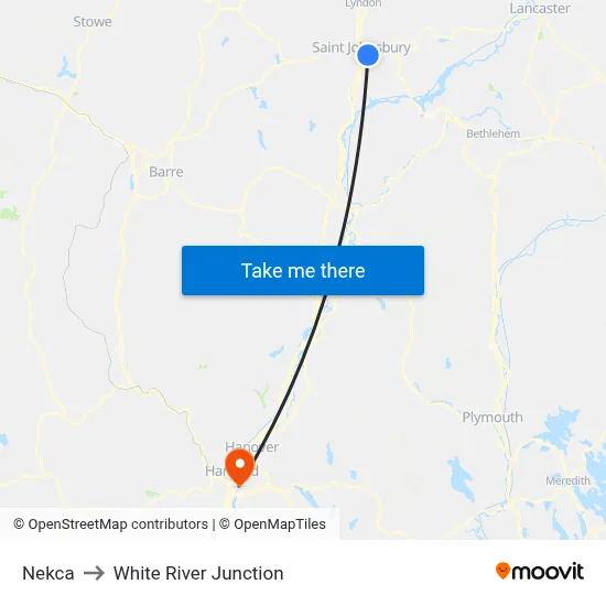 Nekca to White River Junction map