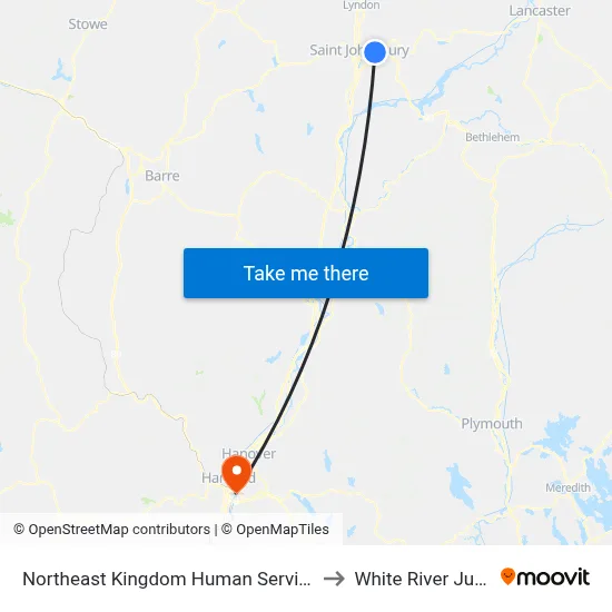 Northeast Kingdom Human Services (Nkhs) to White River Junction map