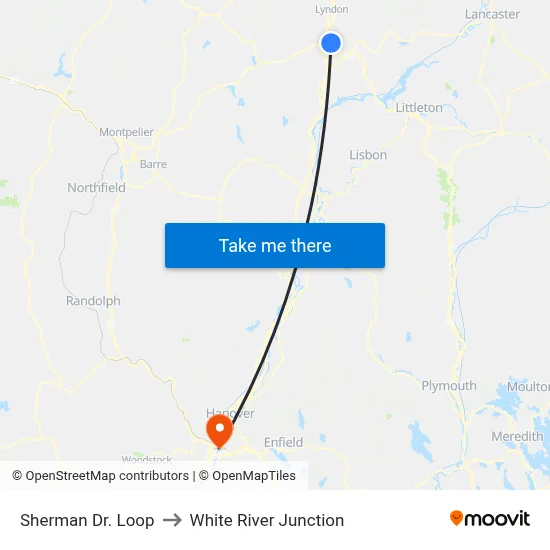 Sherman Dr. Loop to White River Junction map