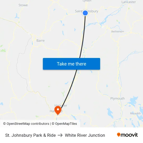 St. Johnsbury Park & Ride to White River Junction map