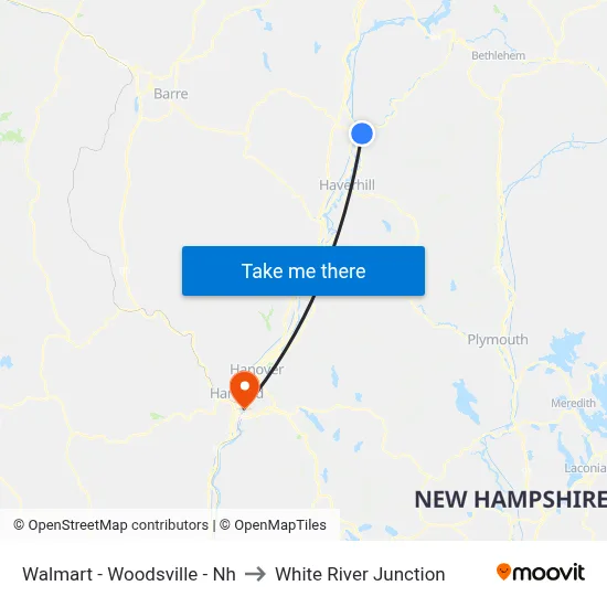 Walmart - Woodsville - Nh to White River Junction map