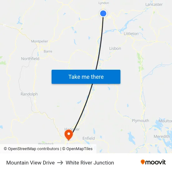 Mountain View Drive to White River Junction map