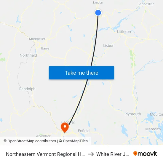 Northeastern Vermont Regional Hospital (Nvrh) to White River Junction map
